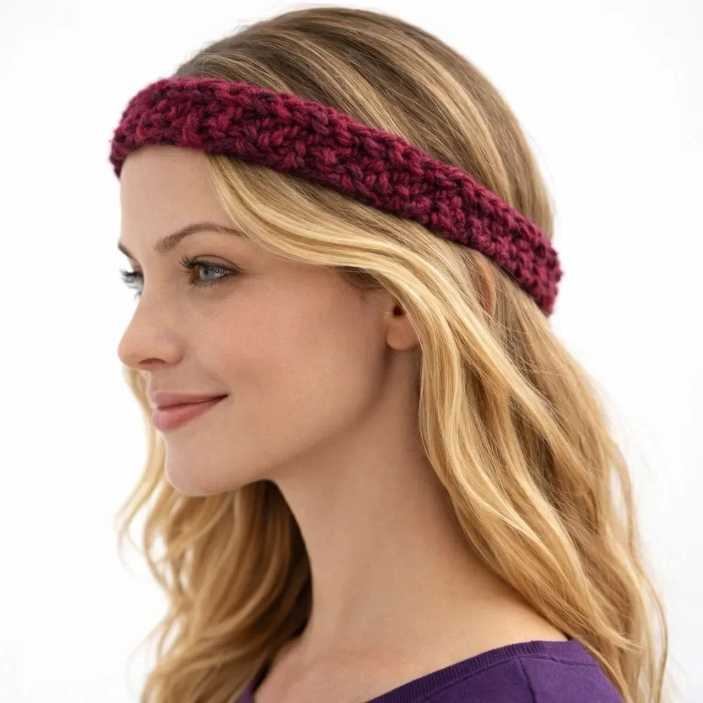 Hand crafted stretch 100% wool headband hot pink and orange Medium Large